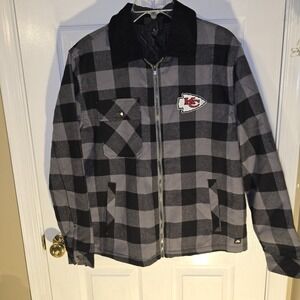 Kansas City Chiefs Flannel Jacket Mens Medium‎ Wild Collective Zipper Plaid NWOT